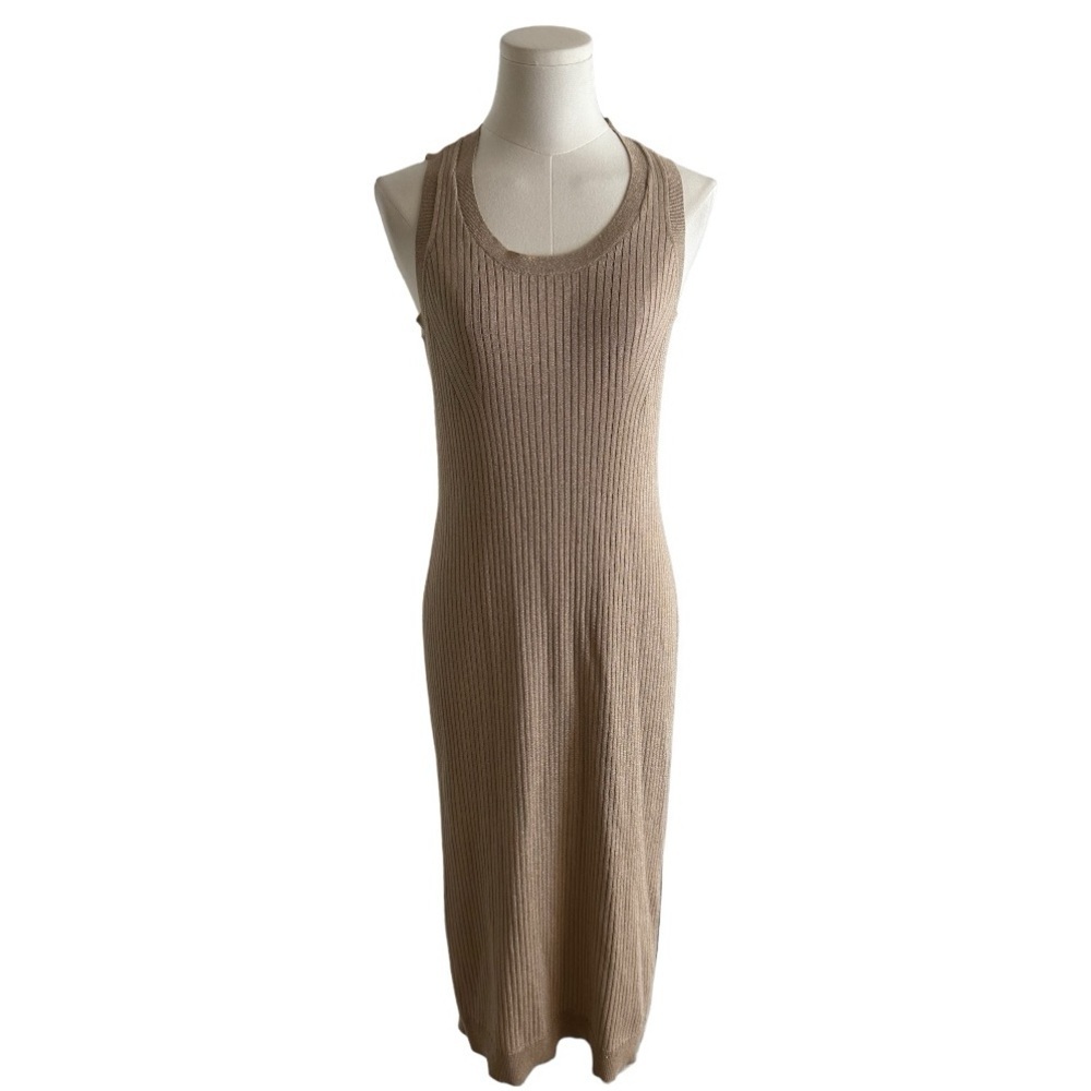 BANANA REPUBLIC Tan MIDI Sweater Dress size Small‎ Sparkle Sleeveless Work Party